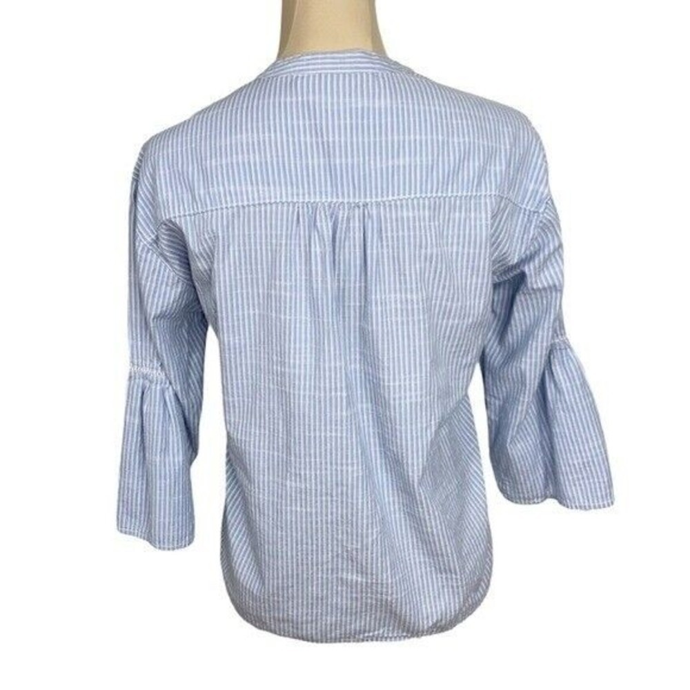H&M Logg Women’s Top Blouse Size 2 Blue V Neck Bell Sleeves - Picture 3 of 14